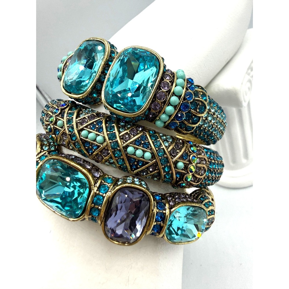Heidi Daus Triple Play Crystal Bangle Bracelet 3 pc BLUE SZ S/M STUNNING BLUES! - Picture 4 of 12
